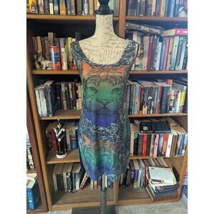 Desigual Women's Size Medium Tiger Print Shift Knee Length Dress Black Orange